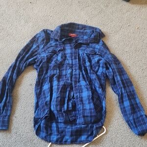 Blue Plaid Button-Up Shirt